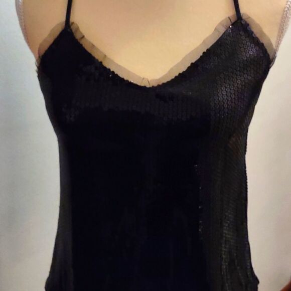 New Olsenboye Women's Size‎ S lined black sequined camisole tank spaghetti strap - Picture 2 of 6